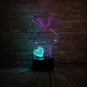 Love Heart Rabbit 3D Illusion Lamp