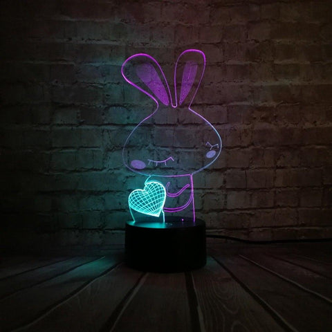 Image of Love Heart Rabbit 3D Illusion Lamp