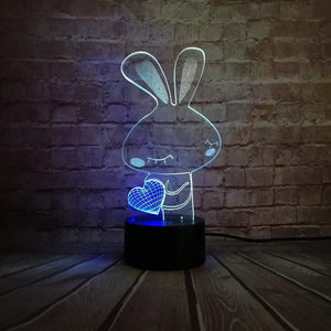 Love Heart Rabbit 3D Illusion Lamp