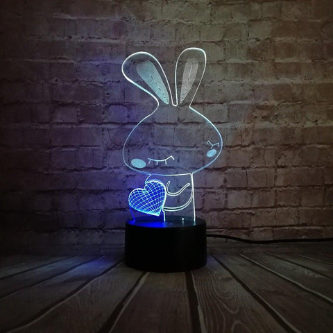 Image of Love Heart Rabbit 3D Illusion Lamp