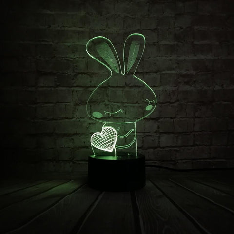 Image of Love Heart Rabbit 3D Illusion Lamp