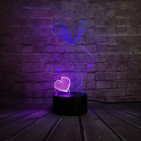 Image of Love Heart Rabbit 3D Illusion Lamp