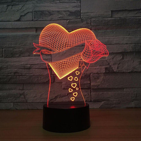 Image of Love Rose Flower 3D Illusion Lamp