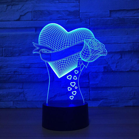 Image of Love Rose Flower 3D Illusion Lamp