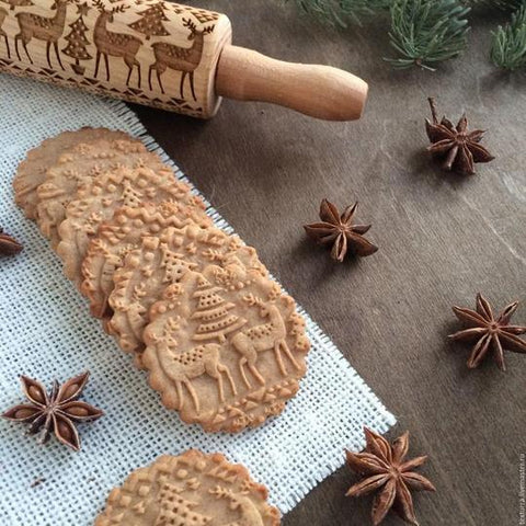 Image of Christmas Embossing Rolling Pin - SlickDecor.com