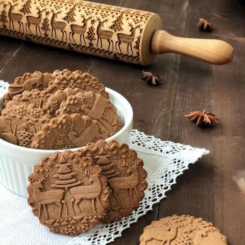 Image of Christmas Embossing Rolling Pin - SlickDecor.com