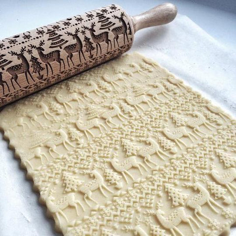 Image of Christmas Embossing Rolling Pin - SlickDecor.com