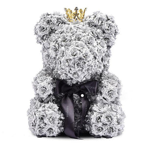 Classic Roses Bear - Silver with Crown