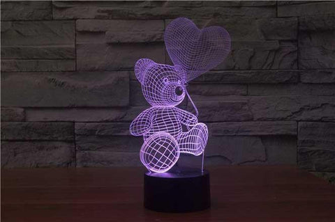 Image of Teddy With Balloon 3D Illusion Lamp - 3D Led Lamps - SlickLamps.com