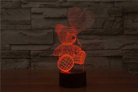 Image of Teddy With Balloon 3D Illusion Lamp - 3D Led Lamps - SlickLamps.com