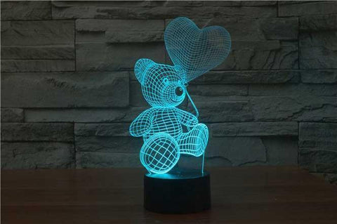 Image of Teddy With Balloon 3D Illusion Lamp - 3D Led Lamps - SlickLamps.com