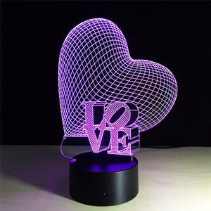 Love Heart 3D Illusion Lamp