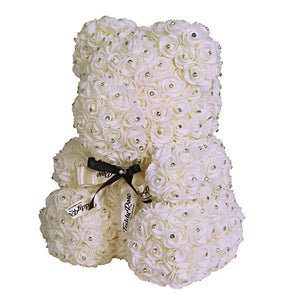 Diamonds Roses Bear - White