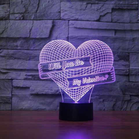 Image of Will You Be My Valentine 3D Illusion Lamp - 3D Led Lamps - SlickLamps.com